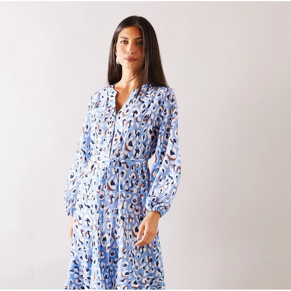 Wallis Blue and White Patterned Midi Dress
